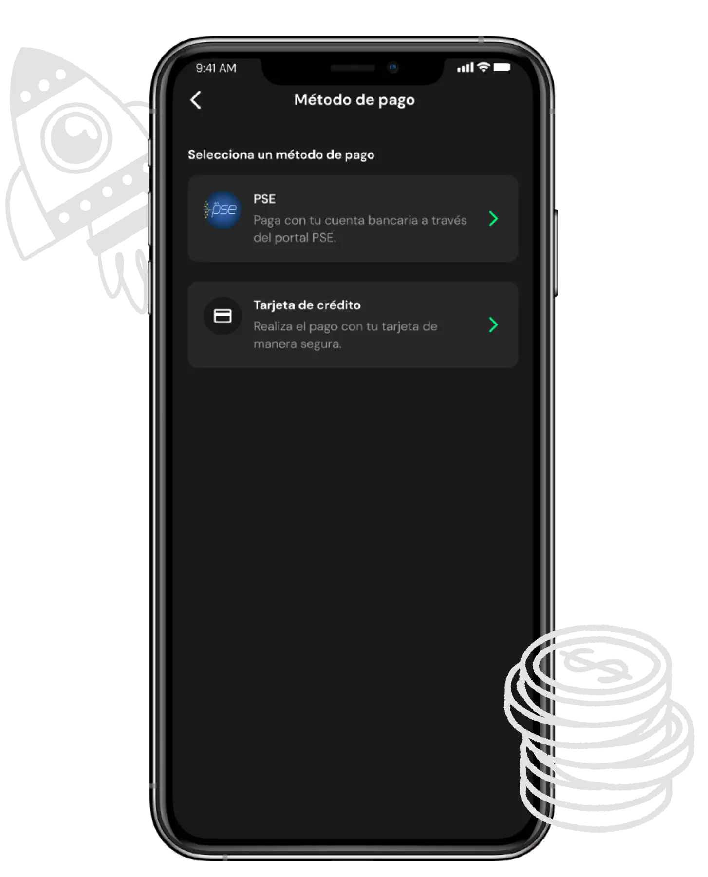 Imagen que muestra los métodos PSE o tarjeta de crédito
